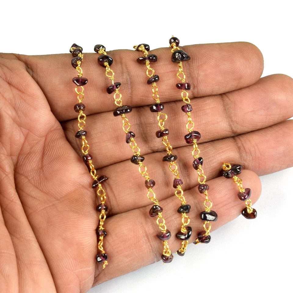 Cadenas de rosario naturales de granate rojo sin cortar envueltas en alambre joyería hágalo usted mismo 3 pies Foto 3 de 4