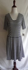 NWT Anne Klein 4 Retro Fit & Flare Navy Blue White Striped Stretch Tea Dress