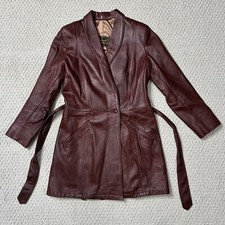 Vintage David James Red Burgundy Leather Jacket Belted Blazer 11/ 12 Usa 70s