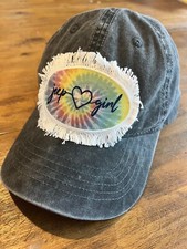 Jeep Girl distressed black baseball hat made of cotton twill with tie dye patch