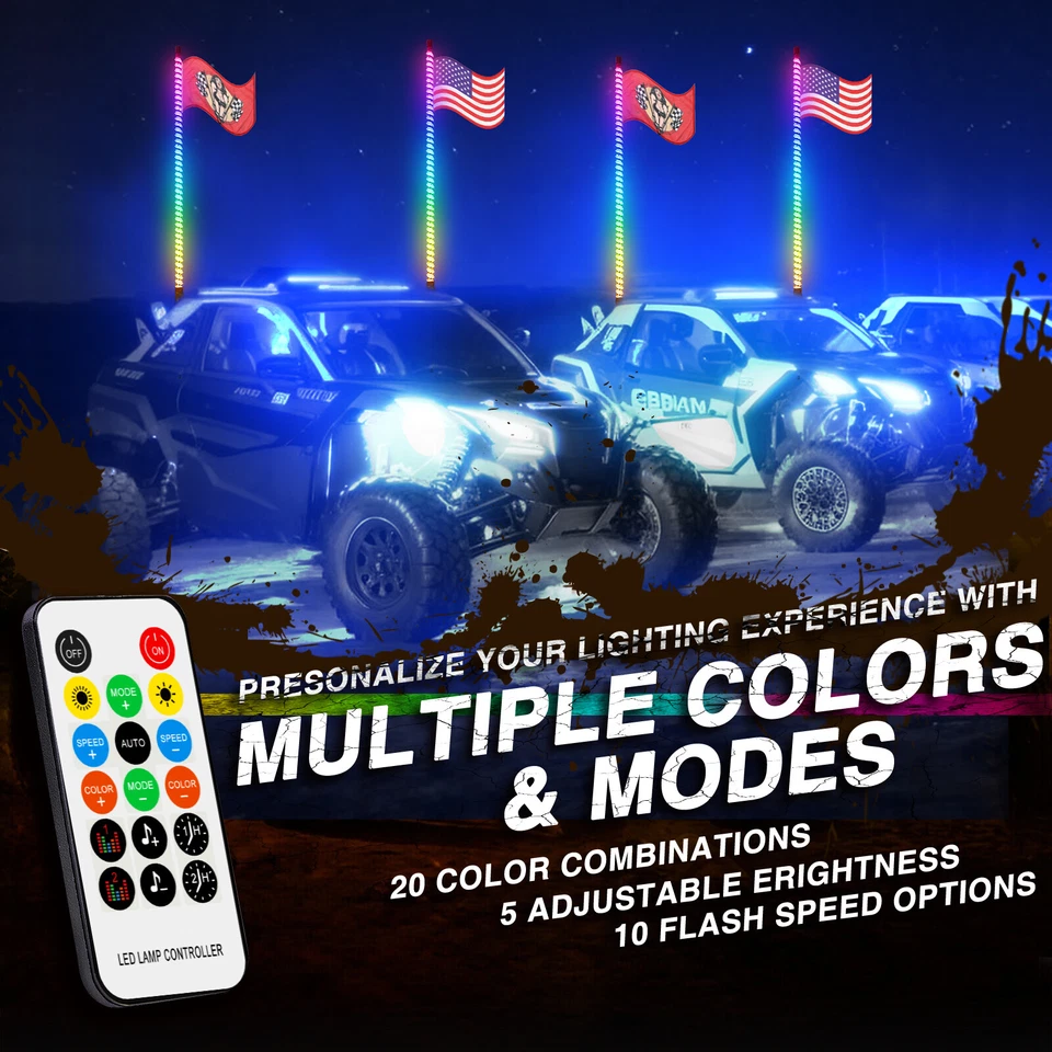 Antena remota de luz LED en espiral COB de 2 piezas de 3 pies con bandera para Kawasaki Teryx Mule Foto 3 de 4