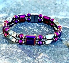 Therapy Purple n Black 100 Magnetic Hematite Bracelet Anklet 2 Row Mens Womens