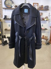 Marciano Black Wool Coat Leather Trim Belted Womens Size Small