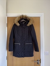 Ivanka Trump Women's Dark Navy Faux Fur Trim Hood Quilted Coat Jacket Size S
