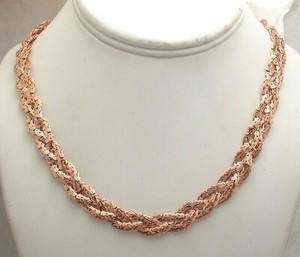 Authentic Technibond Fox Tail Woven Byzantine Chain Necklace 14K Rose Gold Plated Silver