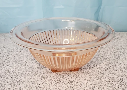 Pink Federal Depression Glass Ribbed Vintage Mixing Bowl Small