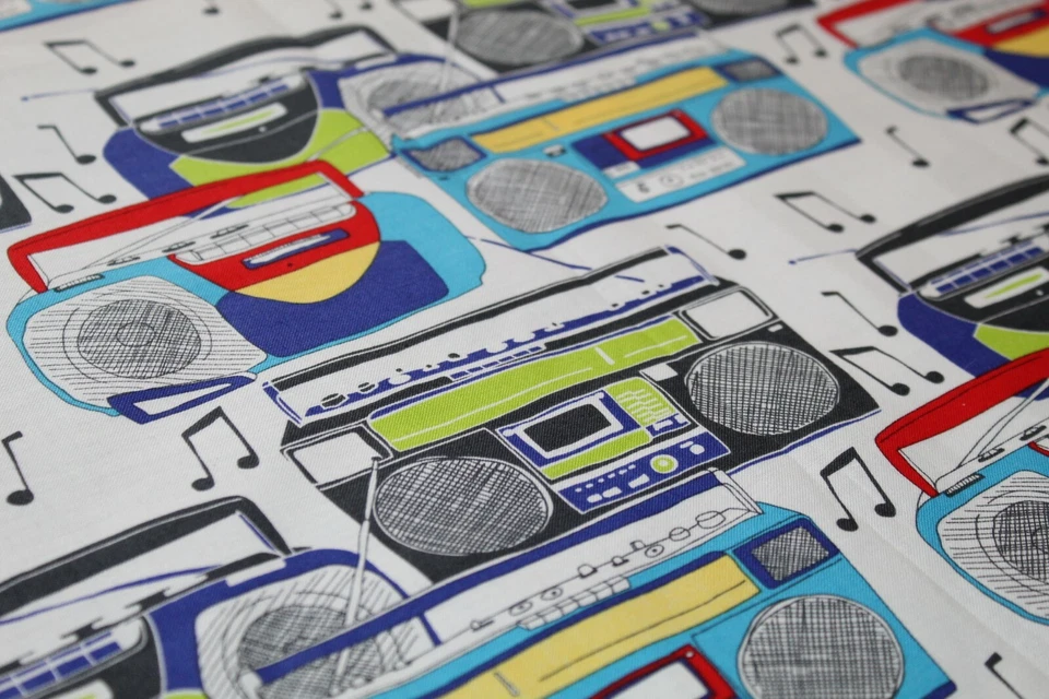1980s 80's BOOM BOX Fabric Fat Quarter FQ 100% COTTON Musician Teacher BAND Kids - Image 2 of 4
