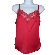 Vintage Olga Red Lace Trim Nylon Camisole Tank Top Womens Small 32 USA Made Cami