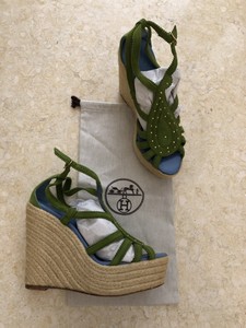 green espadrilles wedge
