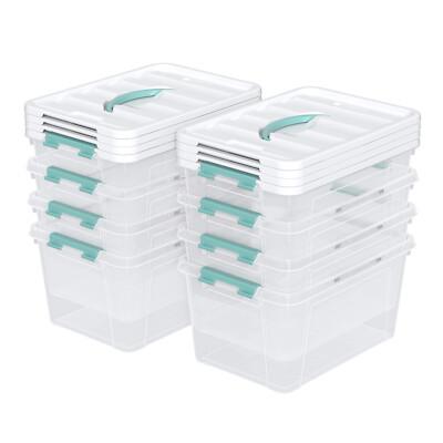 Anbers 4/6/8-Packs Stackable Latching Box W/ Lid, Plastic Storage Bins, 14-Quart