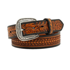 Ariat Men's Floral Embossed Black and Tan Belt A1020867