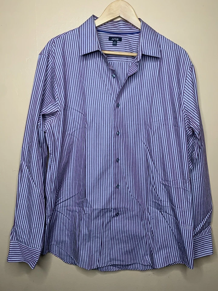 Apt.9 Men's Size Large Dress Shirt Purple Striped Button Down Long Sleeve - Image 3 of 4