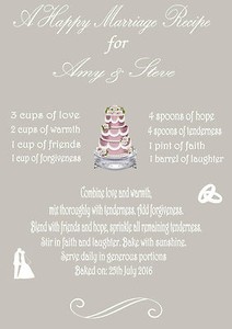 Personalised A Happy Marriage Recipe A4 Print Wedding