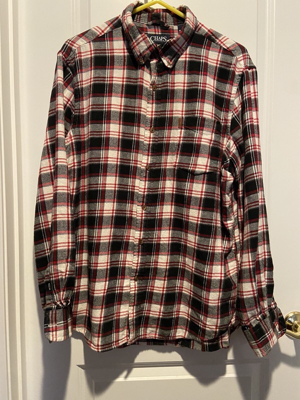 Chaps Mens Classic-Fit Performance Plaid Flannel Button-Down Shirt xl Red Black