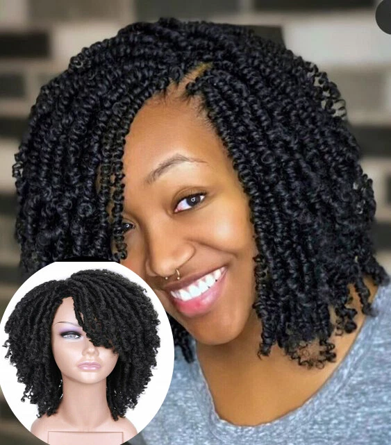 Short Curly Faux Locs Dreadlock Wig Black Twist Synthetic Braided Wigs  Natural