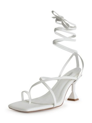 SMASH SHOES Womens White Mona Square Toe Sculpted Heel Heeled Sandal 12