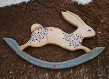 Vintage Hand Painted Wooden Rocking Bunny– | Nursery Wall Art | Easter Farmhouse