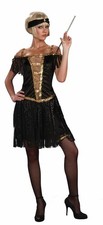 Roaring 20's Flapper Gold Black Dress Costume Adult X-Small/Small