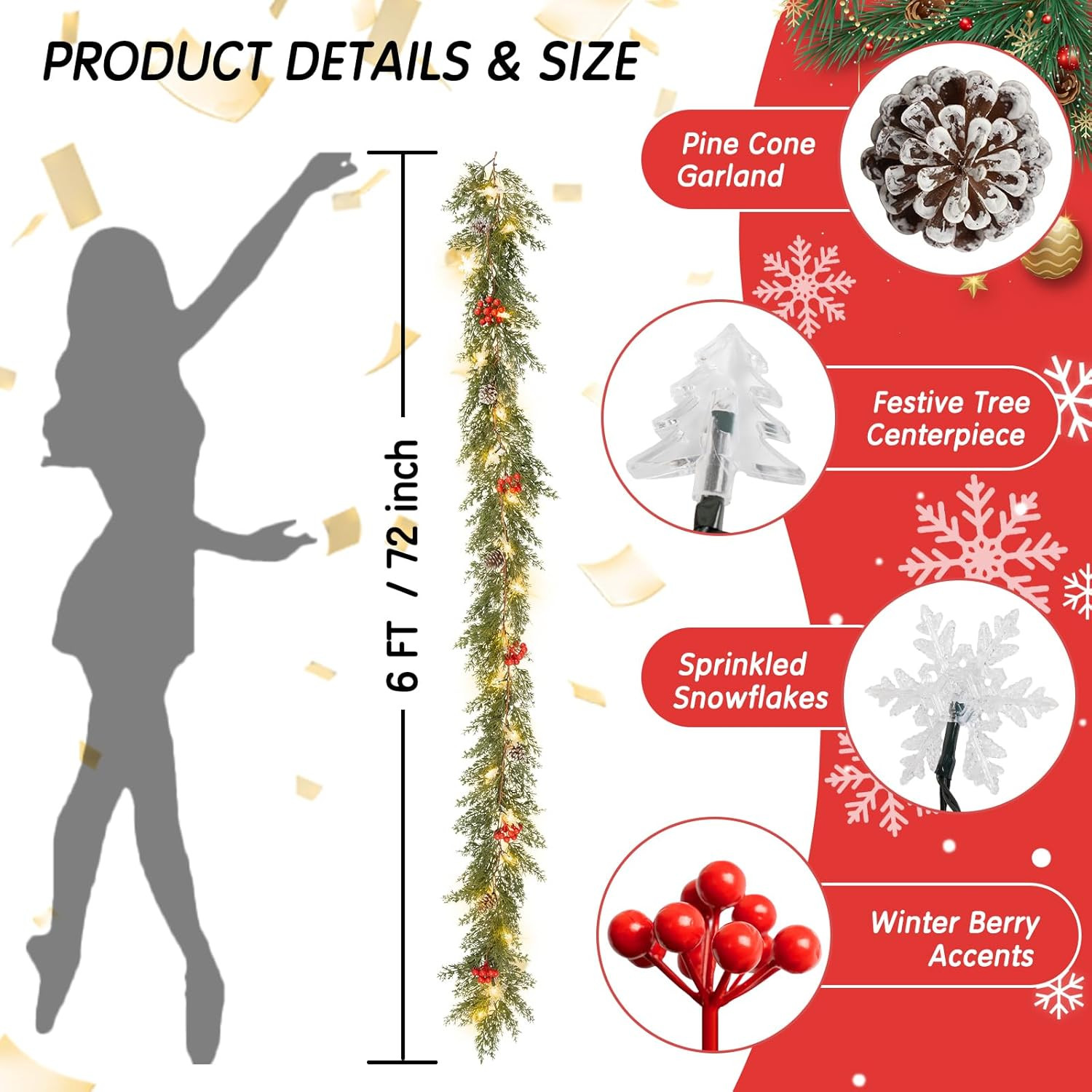 6FT Christmas Garland with Lights Battery Operated Lighted Christmas Garland wit