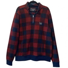 Abercrombie and Fitch Fleece Pullover Men’s XXL Navy Red Buffalo Check Comfy