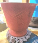 Mid Century McCoy Pedestal Planter Textured Zig Zag Orange Gold