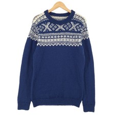 Vintage Nordic Pullover Blue Skandinavian Fair Isle Wool Regular Fit Long Sleeve
