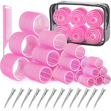Hair Rollers Set 4 Sizes with 12 Clips and Comb - Self Grip Curlers for L