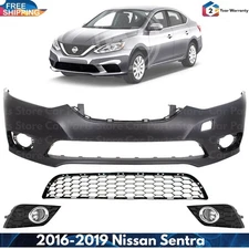 Front Bumper Cover Fascia & Lower Grille Kit For 2016-2019 Nissan Sentra