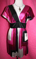 EXPRESS Silk Stretch Color Block Dress Sz S Wrap VNeck Side Zip To Knee Vintage