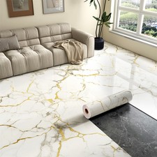 White Gold Marble Peel and Stick Floor Tile Vinyl Roll -15.7"x118" for Bedroom White Gold Marble Peel and Stick Floor Tile Vinyl Roll -15.7"x118" for Bedroom - Image 1