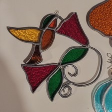 Vintage Handmade Heavy Leaded Stained Glass Hummingbird Suncatcher Window Art