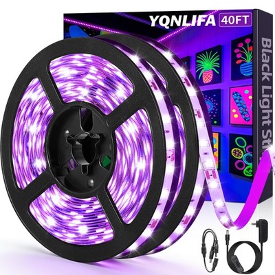 YQNLIFA 40FT Black Light Strip, Blacklight Flexible & Adhesive 720 LEDs, Blac...