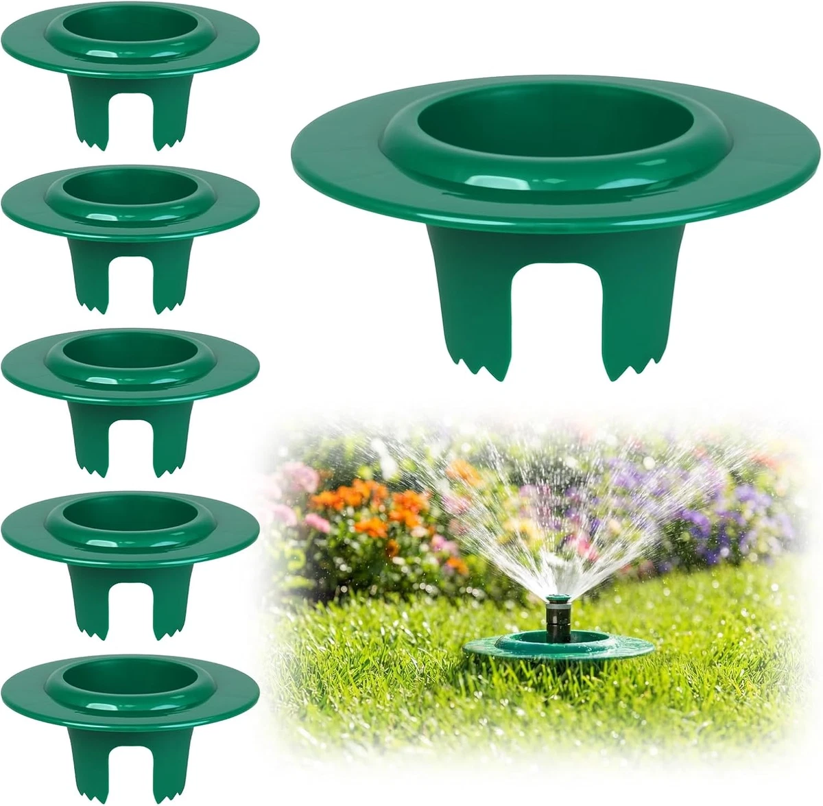 Custom Design Products Sprinkler Protector Donut - 10 Pack - Prevent Grass from Blocking Sprinkler - Made in USA,Dark Green, with Sod Cutter Drill Attachment