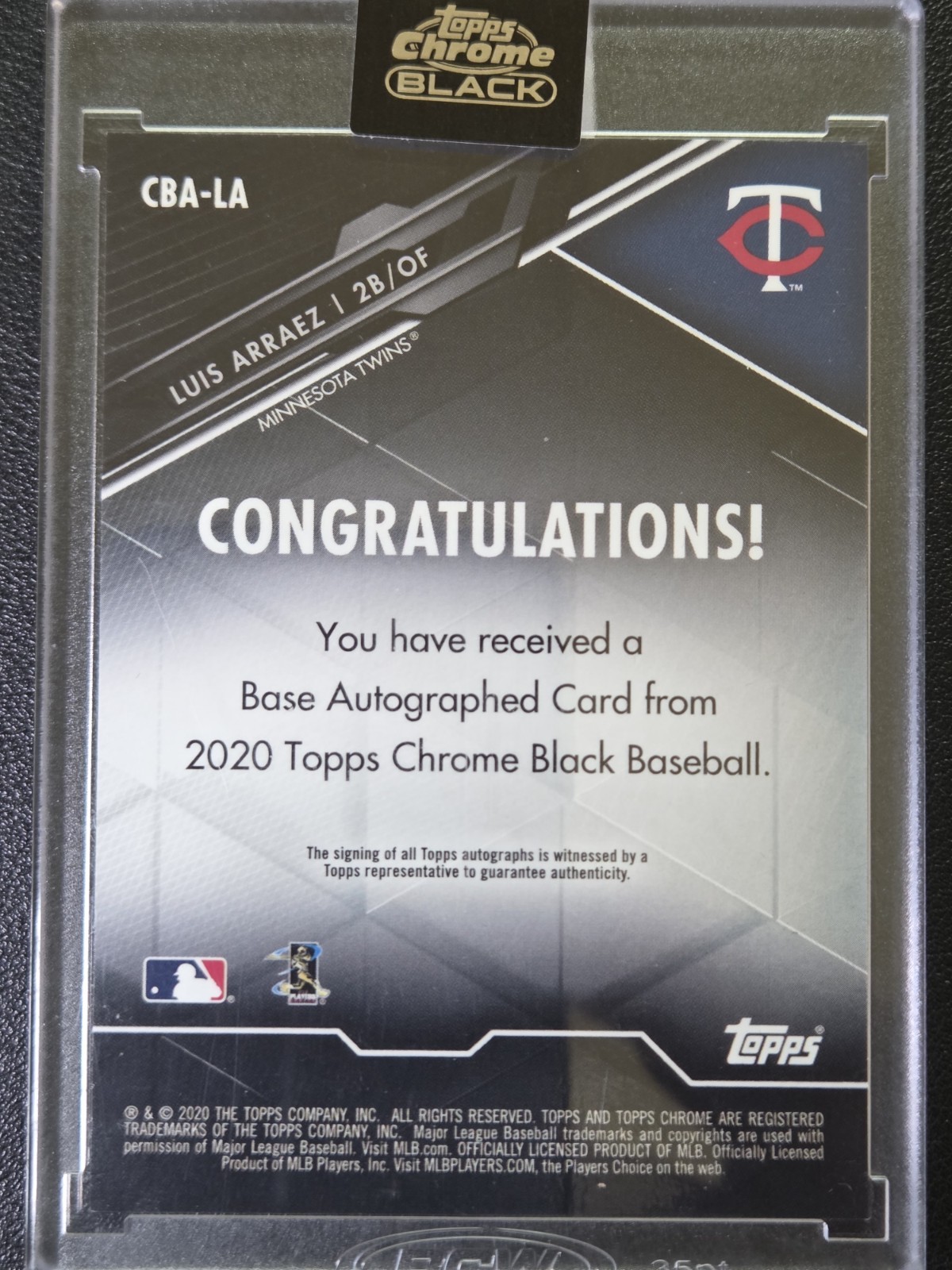 2020 Luis Arraez Gold Auto /50 Topps Chrome Black view 2