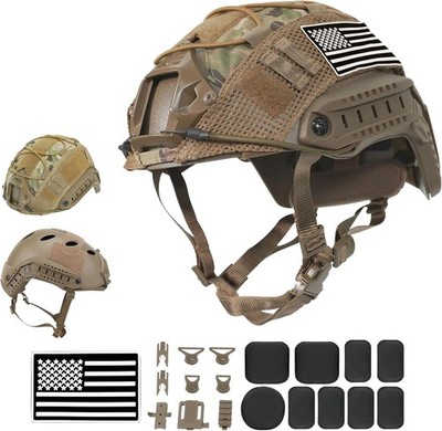 Airsoft Helmet, Fast PJ Type Tactical Paintball Helmet with Helmet Cover & Buffe