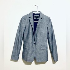 NWOT J. Crew Blazer 100 Cotton Structured Chambray Like Material Grey Blue 00