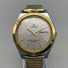 Vintage Lorus Mens Watch 37mm Two Tone Day Date V513-7000 Stretch New Battery
