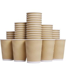Hot 8 oz Disposable Insulated Corrugated Sleeve Ripple Wall Paper Coffee Cups...