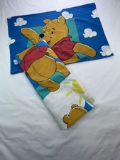 Vtg Disney Winnie the Pooh and Piglet Twin Flat Fitted Sheet Pillow Case Set