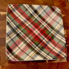 NEW S4 Pottery Barn Denver Plaid Appetizer Plates Christmas Ceramic Snack Plate