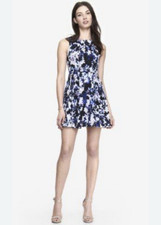 Express Women’s Fit & Flare Floral Sleeveless Short Dress Size 4 Round Neck Zip