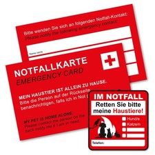 Notfallkarte für Haustiere I 8,5x5,5cm I mit...