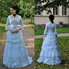 18th Century Victorian Bustle Dress Vampire Gothic Medieval Blue Evening Gown