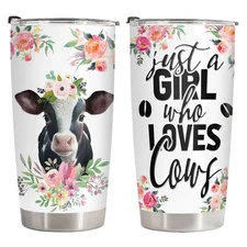 34HD Just A Girl Who Loves Cow Tumbler with Lid, 20 oz Stainless Steel Farm A...