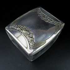 Argentor-Werke Wien Glas Dose Deckel Versilbert Jugendstil Art Nouveau Antik