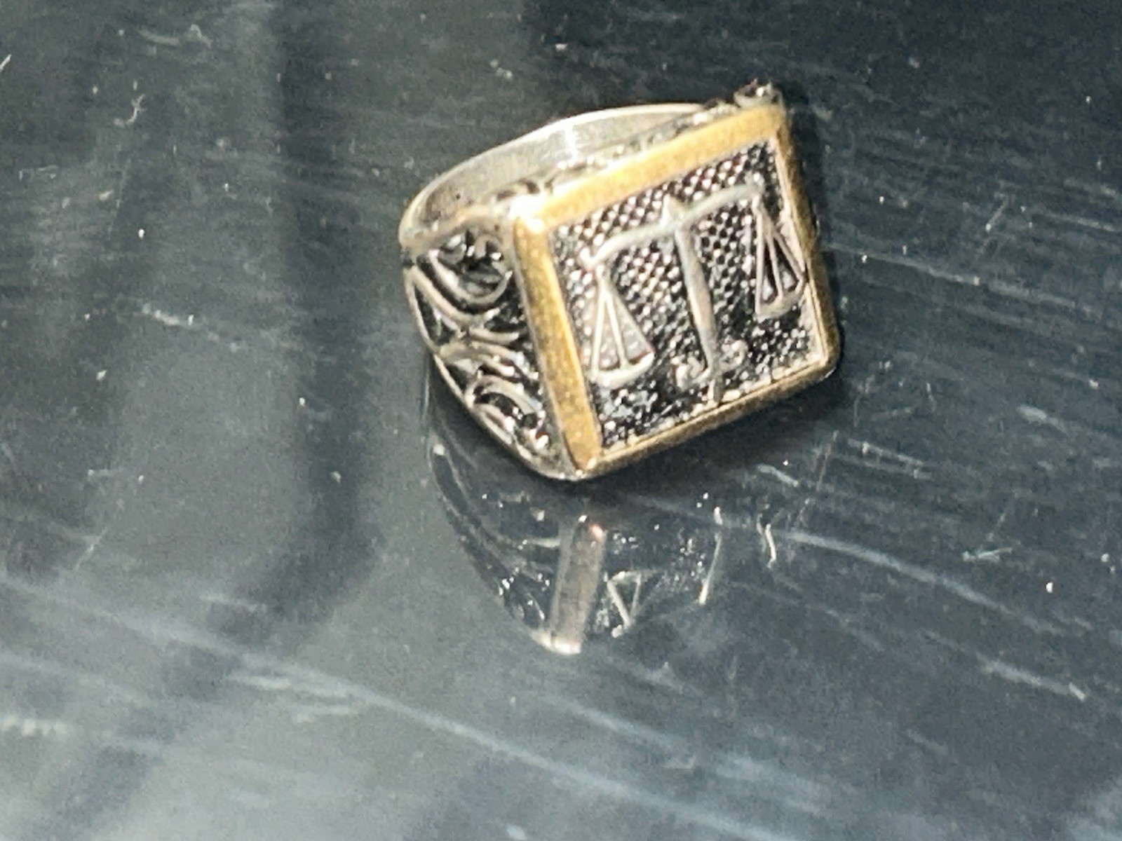 .925 Antique Silver Gold Trim Size 8 Libra Scales… - image 7