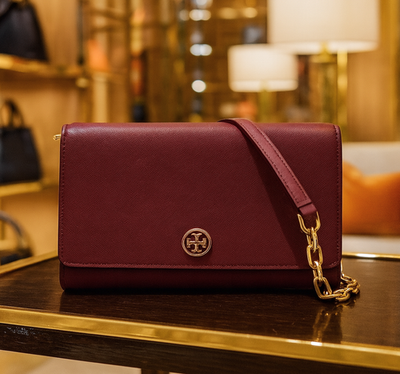 NEW Tory Burch Robinson Red Saffiano Leather Chain Wallet/Clutch
