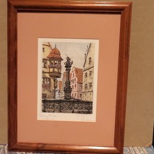 Hand-colored etching titled "Rothenburg ob der Tauber" artist Paul Sollmann