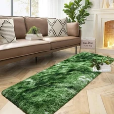 DweIke Fluffy Dark Green Runner Rugs for Bedroom, 2x6 Feet Soft Plush Long 