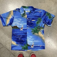 Vintage Shoreline Hawaii Tropical Island Hawaiian Shirt Men's Sz L Made in USA